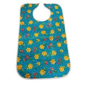 Quilted Floral Adult Bib for Eating Waterproof Vinyl Barrier Adjustable Flowers